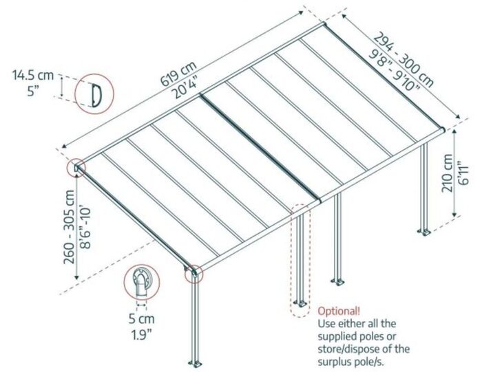 Terrasstak Olympia 18,2 m² Antracit Canopia by Palram